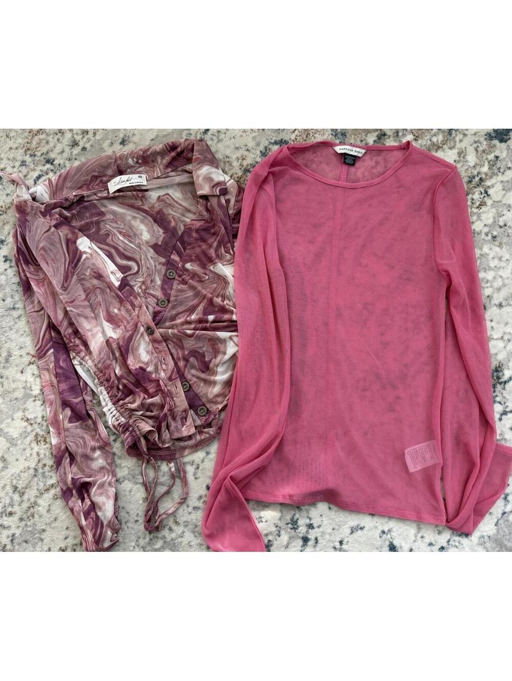 American Eagle Pink Sheer Layering Tops (2) Bundle; Women's XS